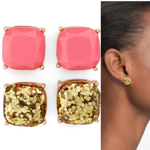 BP. Set of 2 Pink/Gold Square Stud Earrings NWT